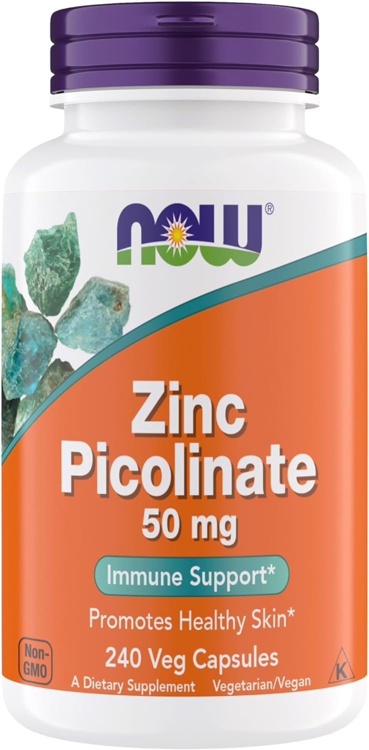 Now Supplements, Zinc Picolinate 50 mg, Supports Enzyme Functions, Immune Support, Non-GMO, Kosher, Suitable for Vegans - 240 Vegetarian Capsules (Pack of 1)