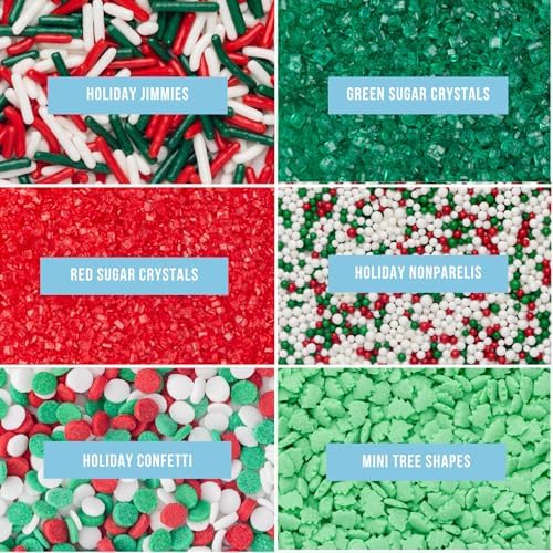 Sweets Indeed Christmas Sprinkles Mix – 6-Cell Holiday Assortment 6.45 oz | Edible Jimmies, Nonpareils & Sugar Pearls for Decorating Christmas Cookies, Cupcakes, Cakes & Holiday Desserts