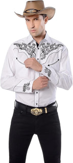 EL PIONERO Men's Western Shirt Long Sleeve Embroidered Cowboy Casual Snap Button Shirt Black