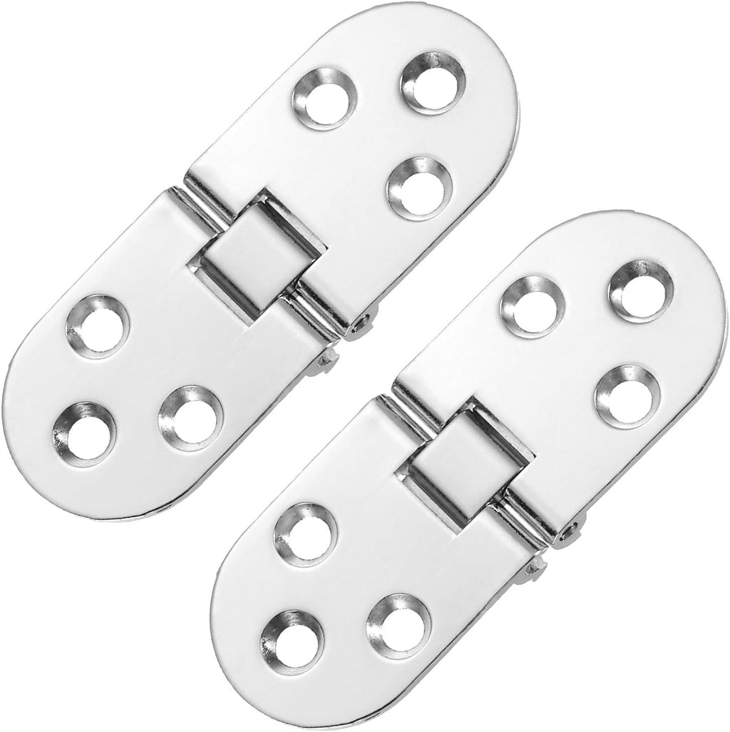 uxcell Folding Table Hinge, 2pcs Zinc Alloy 180 Degree Round Edge Sewing Machine Table Butler Tray Hinges for Cabinet Desk Drawer Door Furniture (Silver, 3.1 x 1.2inch)