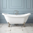 Signature Hardware 946175-69-RR-ND Rosalind 69" Acrylic Soaking Clawfoot Tub with Pre-Drilled Overflow Hole, Lion Paw Feet and Rolled Rim - Less Drain - White/Chrome