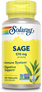 SOLARAY Sage Leaves Supplement for Women & Men - Sage Leaf Capsules, Natural Herbal Support for Immune System, 570 mg, Non GMO - 100 Veg Caps