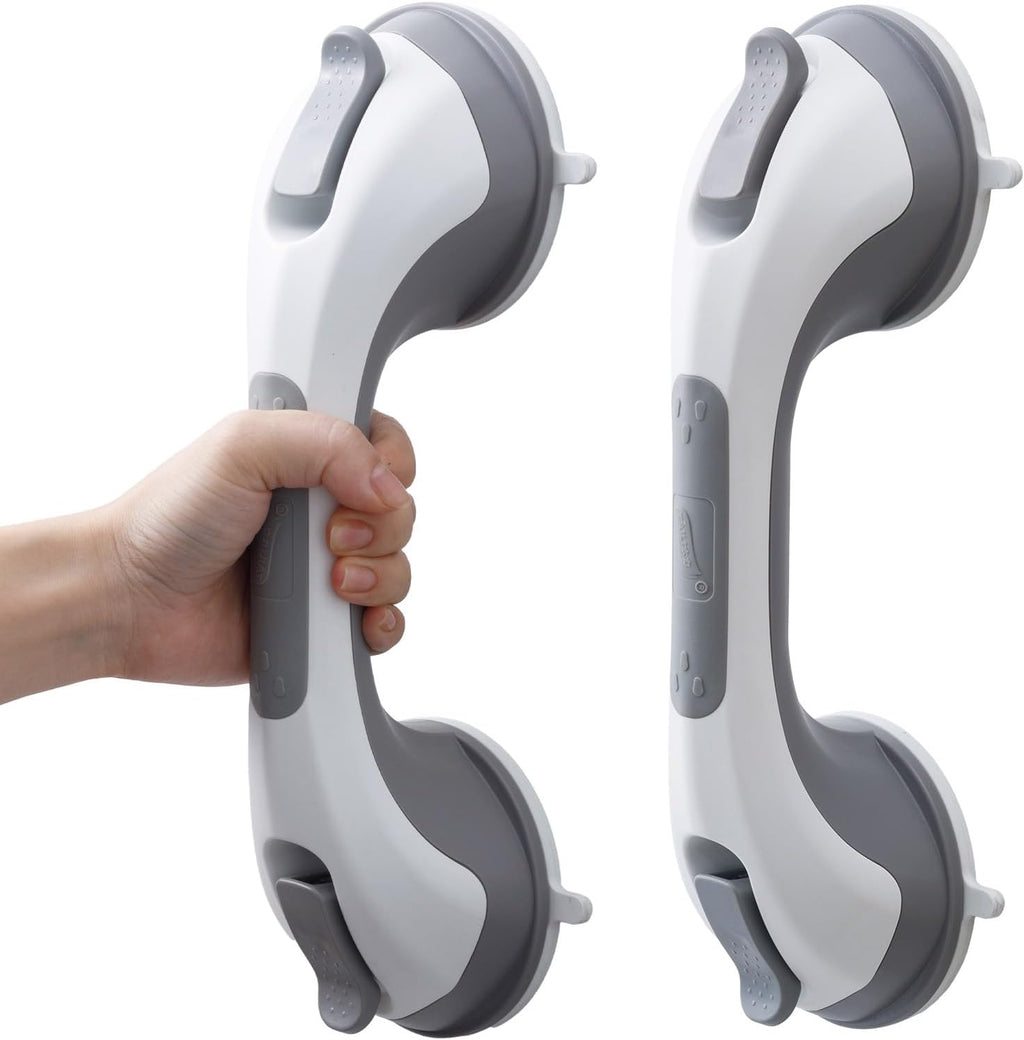 TAILI Suction Shower Grab Bar 2 Pack, Grab Bars for Bathtubs Showers for Seniors Elderly Handicap, Bathroom Safety Shower Handles Support Grip, Heavy Duty Suction Cup, No Drilling Removable, Grey,G9