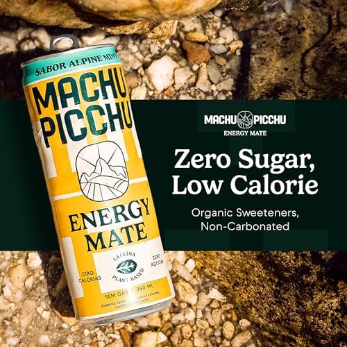 MACHU PICCHU 12-Pack-Alpine Mint Zero Sugar Energy Mate Drink – Non-Carbonated Yerba Mate, 120mg Organic Caffeine, Smooth Focus Without Jitters or Crash, Low Calorie, USDA Organic, 12oz Cans