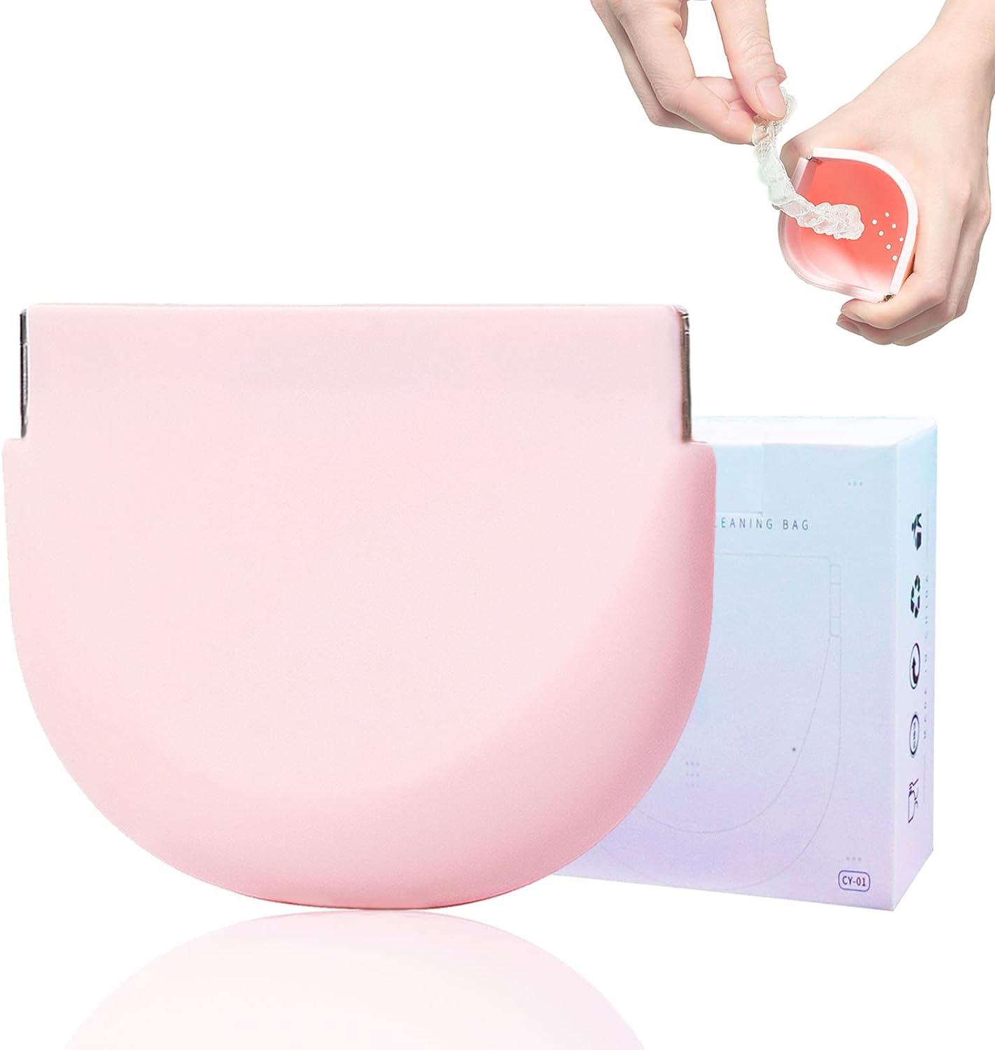 onbuwws Silicone Pink Retainer Case with Lanyard Slim Cute Retainer Holder Dental Thin Container Braces Case for Girl Women Kids Men Travel Partial Denture Night Mouth Guard Aligner