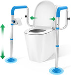 Toilet Safety Rails with Big Non-Slip Foot Pads, Adjustable Width & Height Toilet Safety Frame, 350 LBS, Toilet Handles for Elderly and Disabled