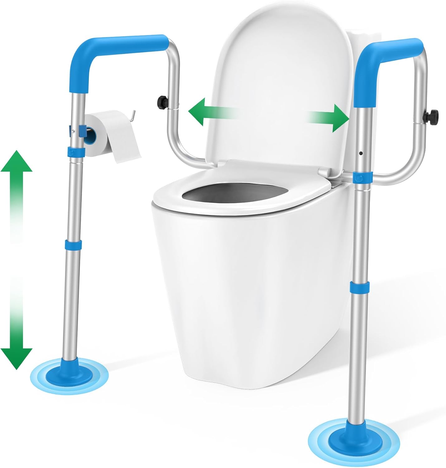 Toilet Safety Rails with Big Non-Slip Foot Pads, Adjustable Width & Height Toilet Safety Frame, 350 LBS, Toilet Handles for Elderly and Disabled
