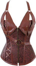 Grebrafan Plus Size Faux Leather Chain Steampunk Corset for Women