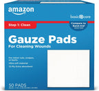 Amazon Basic Care Gauze Pads, 4x4" Sterile Medical Wound Dressing Sponges, 12-Ply, Extra Absorbent, for Cleaning, Covering & Cushioning Cuts & Minor Injuries, 50 Count, 1-Pack (Previously All Health)