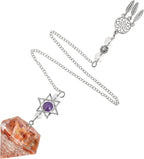 Nupuyai Reiki Healing Crystal Stone Point Pendulum for Dowsing/Meditation/Divination Energy Pendulum Pendant with Dream Catcher and Merkaba Star, Carnelian Crystal Stone