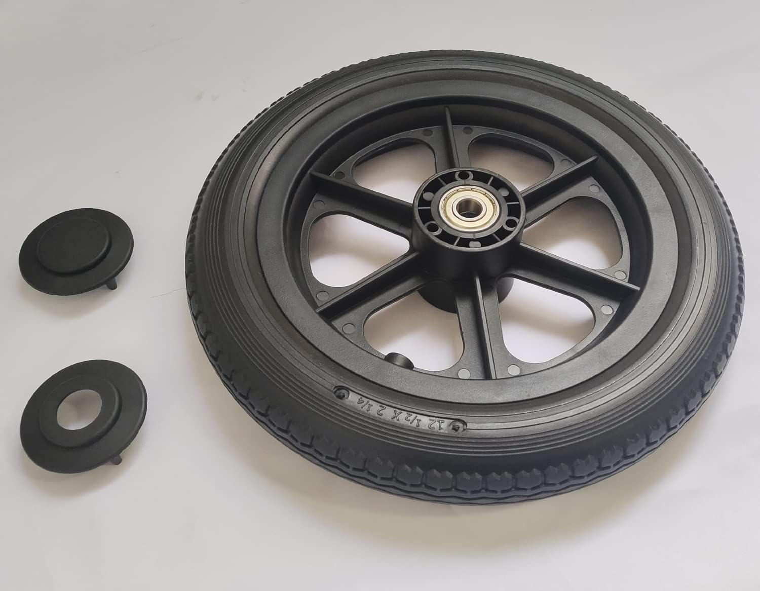 wheelchair 12 inch rear wheel.12 1/2 x 2 1/4 Replacement Wheels Solid Urethane Foam Tire.wheelchair and Transport Wheelchair and Heavy Duty Transport Wheelchair Replacement Parts, (1Ea,Black)