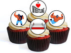 Wrestling Edible Cupcake Toppers, Wrestling Ring Edible Cake Decorations, Sports Party Cake Topper Decorations, Birthday Party Supplies for Men, 48 x 3cm / 1.18 inch Wafer Card Discs