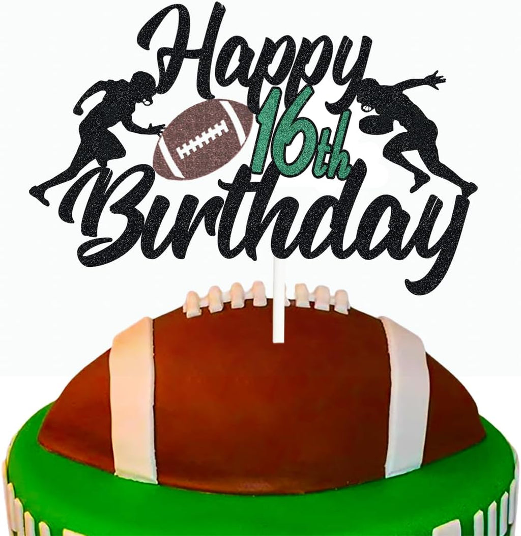 Happy 16th Birthday Football Cake Topper 16 Sixteen Years Old Rugby Player Scene Cake Decoration For Kids Sport Theme Sixteenth Birthday Party Event Supplies for Boys (16)