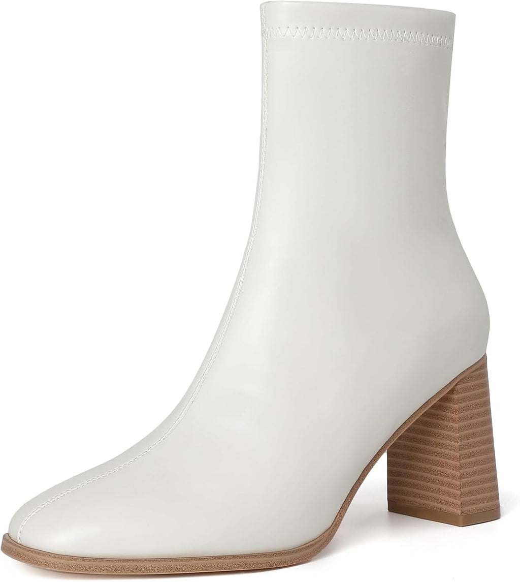 Ankle Boots for Women Chunky Block Heel Boots Square Toe Side Zipper Short Women's Booties