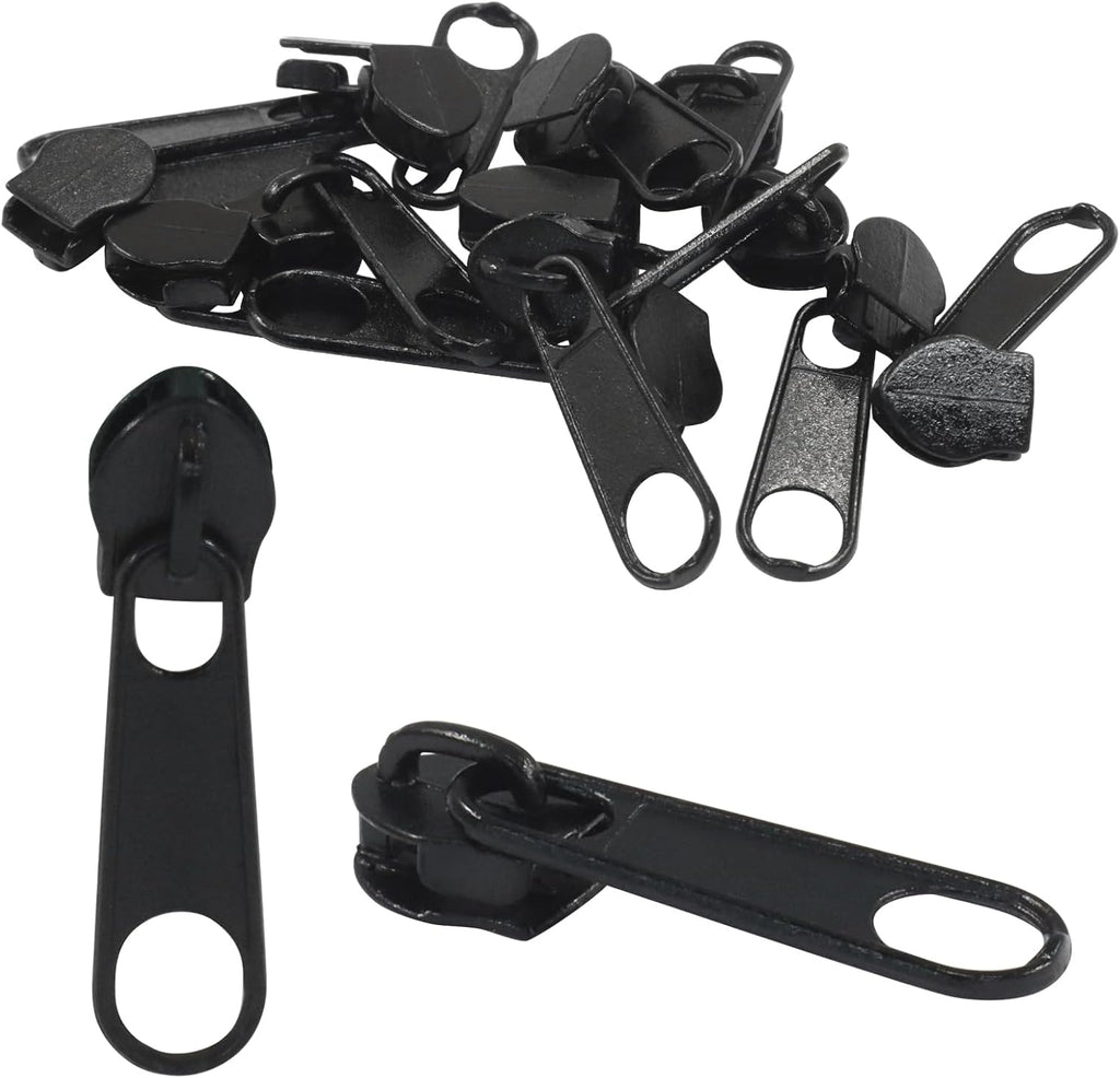 Piutouyar 200 Pack #3 Zipper Sliders Replacement, Black Zipper Pulls Bulk for Nylon Coil Zippers Repair Kits for Luggages Jacket Purses Bags