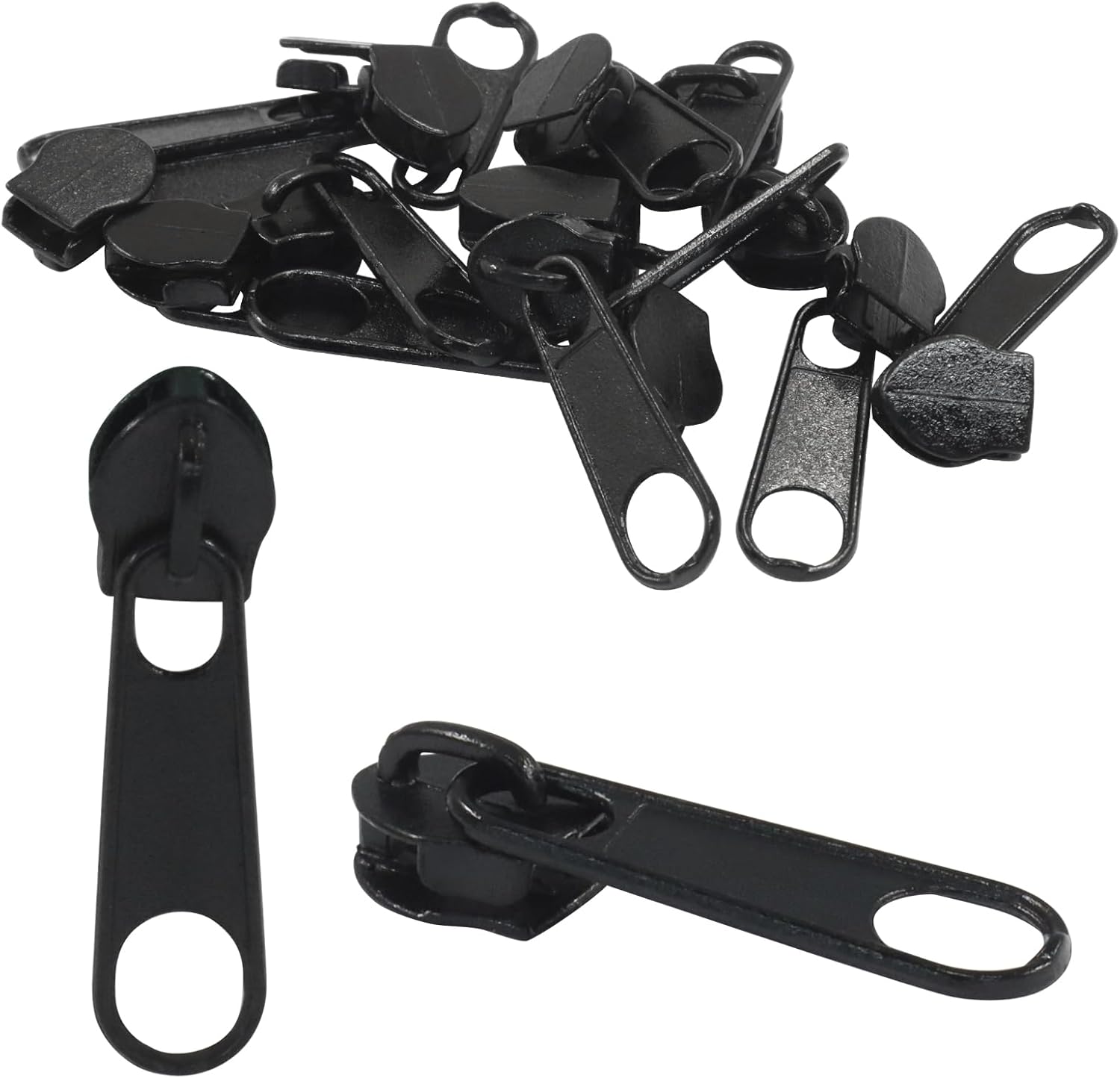 Piutouyar 200 Pack #3 Zipper Sliders Replacement, Black Zipper Pulls Bulk for Nylon Coil Zippers Repair Kits for Luggages Jacket Purses Bags