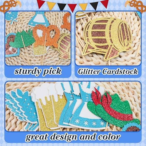 Firefairy Oktoberfest Cupcake Toppers, 24 Pcs, Multicolor, German Beer Festival Cake Picks, Bavarian Festival Decorations