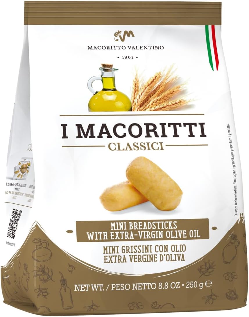 I Macoritti Classici Mini Breadsticks with Extra Virgin Olive Oil | Dip & Bread Sticks Snacks, Authentic Italian bread Snack - Made in Italy, Zero Sugar, No Artificial Flavors, Non-GMO, Preserve Free - 8.8 oz