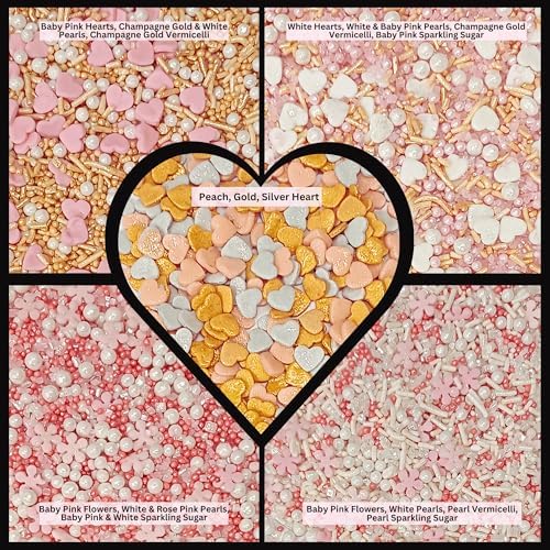 Confect Pink, Silver, Gold & White Pearl Sprinkles Mix – Edible Baking Decorations for Cakes, Cupcakes, Cookies – Valentine’s & Celebration Sprinkle Set – Pack of 5 - Vegan, Gluten-Free, Nut-Free, Soy-Free, Dairy-Free, Palm Oil-Free -5 Oz