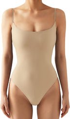 SUUKSESS Women Sexy Square Neck Thong Bodysuit Backless Cami Bodysuit Top
