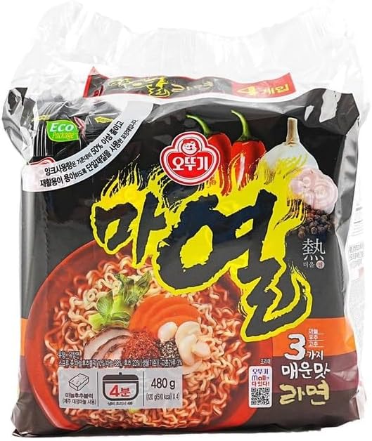 OTTOGI MAYEUL Ramen, 4 Pack of Super Spicy Bold Garlic flavor Korean Instant Noodle, Bold Savory Broth Soup (4.23oz x 4)