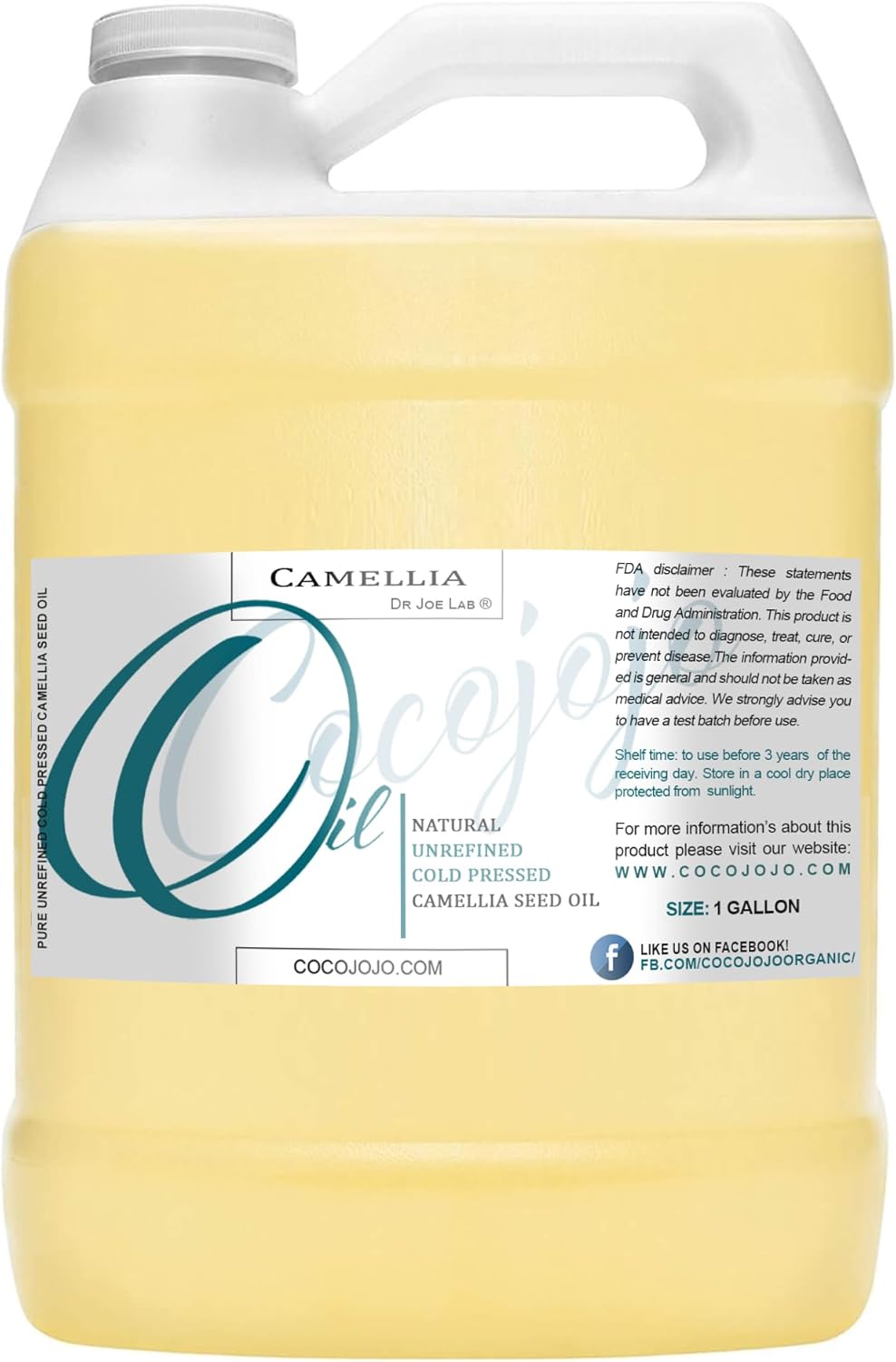 Dr Joe Lab Camellia Seed Oil 128 oz Pure Natural Cold Pressed Unrefined Extra Virgin Camellia Oil 1 Gallon - for Hair Skin Body Nails and Beard - Moisturizing, Soothing, Hydrating, & Nourishing