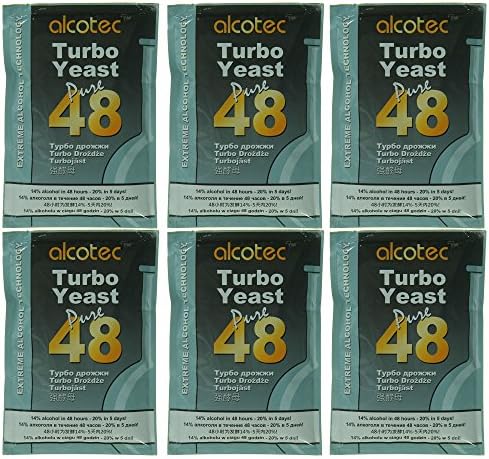 Alcotec 48 Hour Turbo Yeast | Brewers Yeast Powder| Wine Yeast for Wine Making | Dry Yeast | nutritional yeast | (6 Packs)