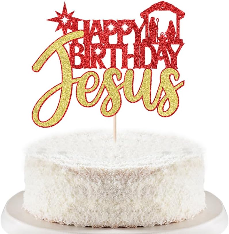 Happy Birthday Jesus Cake Topper, Jesus Birthday, Good Friday Cake Decorations, Eve Xmas Party, Christmas Theme Birthday Party Selected Cake Decor Supplies, Christmas Religious Decorations