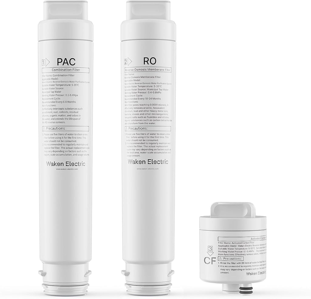 Waken Electric C11 3-Piece Replacement Filter Set with 1 PAC, 1 RO, and 1 CF
