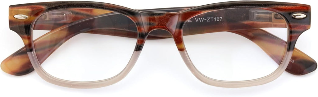 V.W.E. Women or Men Rectangular Progressive Bifocal Clear Lens Reading Glasses - No Line or Bubble - Zero Power on Top Reader