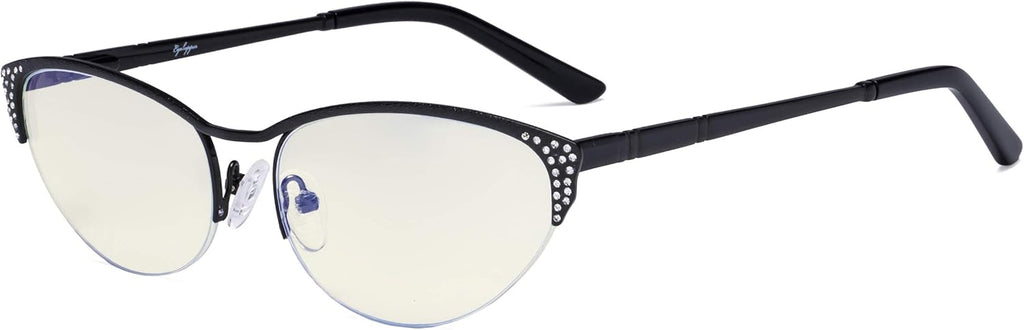 Eyekepper Blue Light Filter Computer Glasses - Anti Radiation Anti Glare Blocking UV Rays Reduces Eyestrain Cat-eye Eyeglasses Women Half-rim Black with Crystals