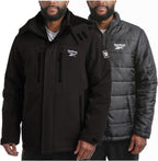 Reebok Mens Winter Coats - 3 in 1 System Hooded Softshell Windbreaker Jacket and Quilted Puffer Insulated Mens Ski Jacket