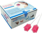 Disposable Oral Foam Swab with Mint Flavored, Individually Wrapped, Red, Box of 50 Counts