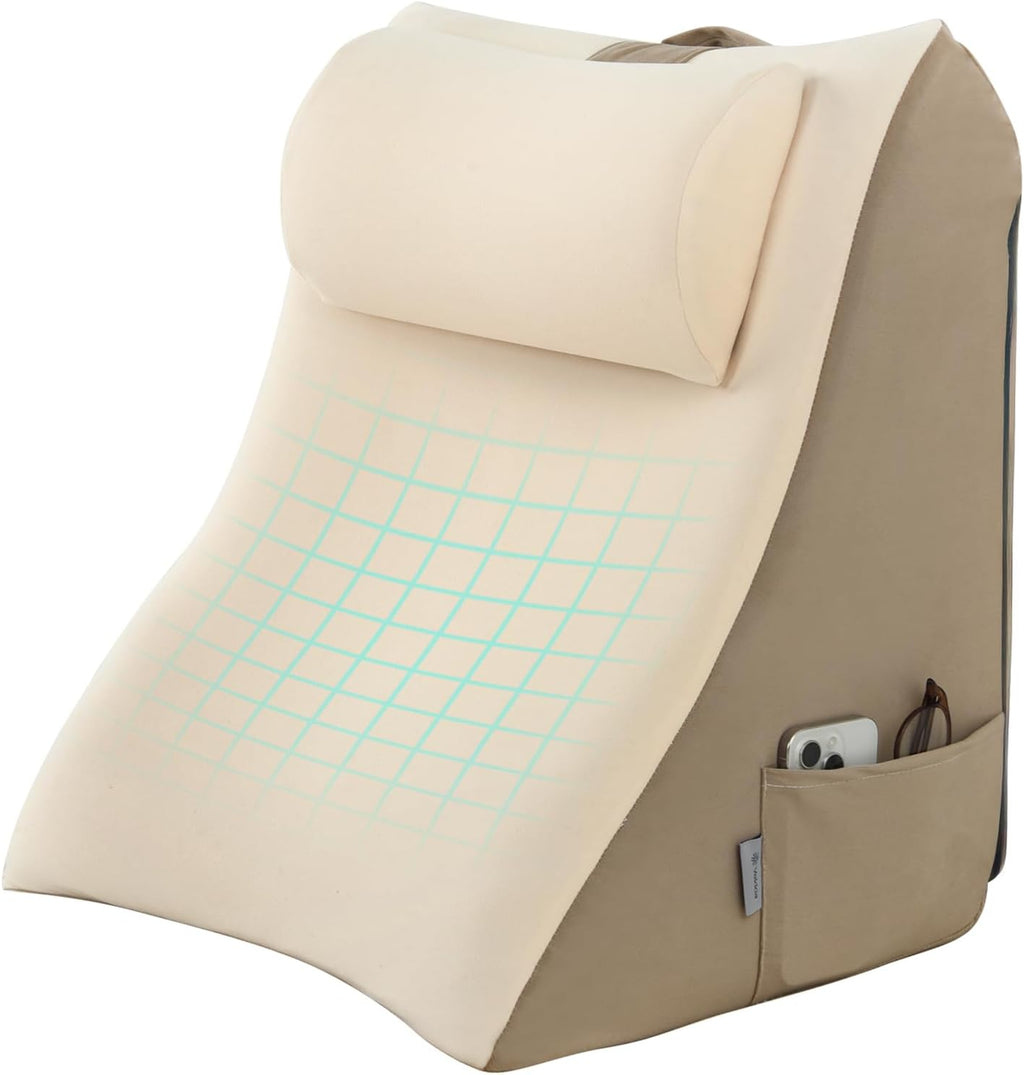 Vekkia 21” Extra-Wide Back Pillow with Adjustable Headrest, 2-in-1 Ergonomic Dual-Layer Wedge Backrest for Sitting/Reclining, Lumbar & Neck Support, Bed, Sofa & Floor, Reading, TV, Lounging & Gaming