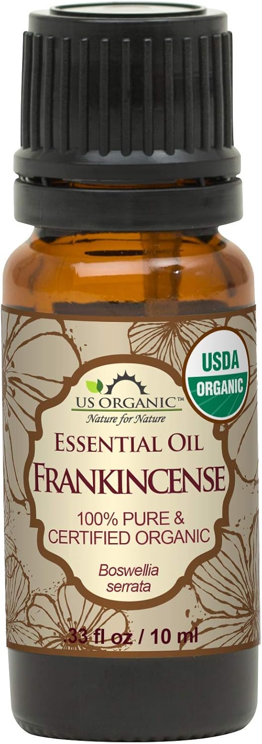 US Organic 100% Pure Frankincense Essential Oil, USDA Certified Organic, Steam Distilled, Boswellia serrata, Sourced from India, Topically or in Diffuser, Perfect for Aging Skin, All skin type (10 ml)