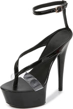 Flip Flop Platform Stiletto High Heels For Women Clear T-Strap Round Peep Toe Ankle Strap Sexy 5.9in Heeled Party Sandals For Evening Wedding