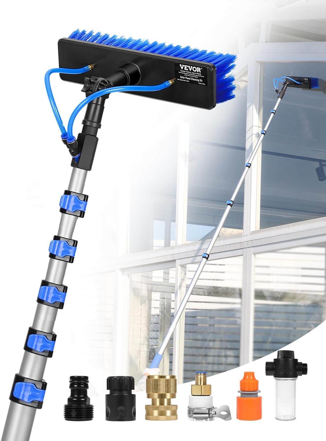 VEVOR Water Fed Pole Kit, 36FT Solar Panel Cleaning Pole with Extendable Handle, 180° Rotatable Brush Head & 65.6FT Hose, Household & Outdoor Window Cleaner Tool for Caravan Solar Panel Deck