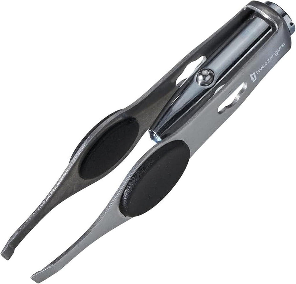 Tweezer Guru Pro Illuminating Eyebrow Tweezers for Women & Men Professional Stainless Steel Slanted Tweezers with LED Light Mirror Pouch Precision Tweezers for Brow Facial Hair Ingrown Hair Silver