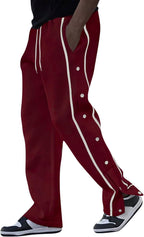 Baggy Sweatpants Men Striped Side Button Running Track Pants Open Bottom Uncuffed Wide Leg Sweatpants with Pockets