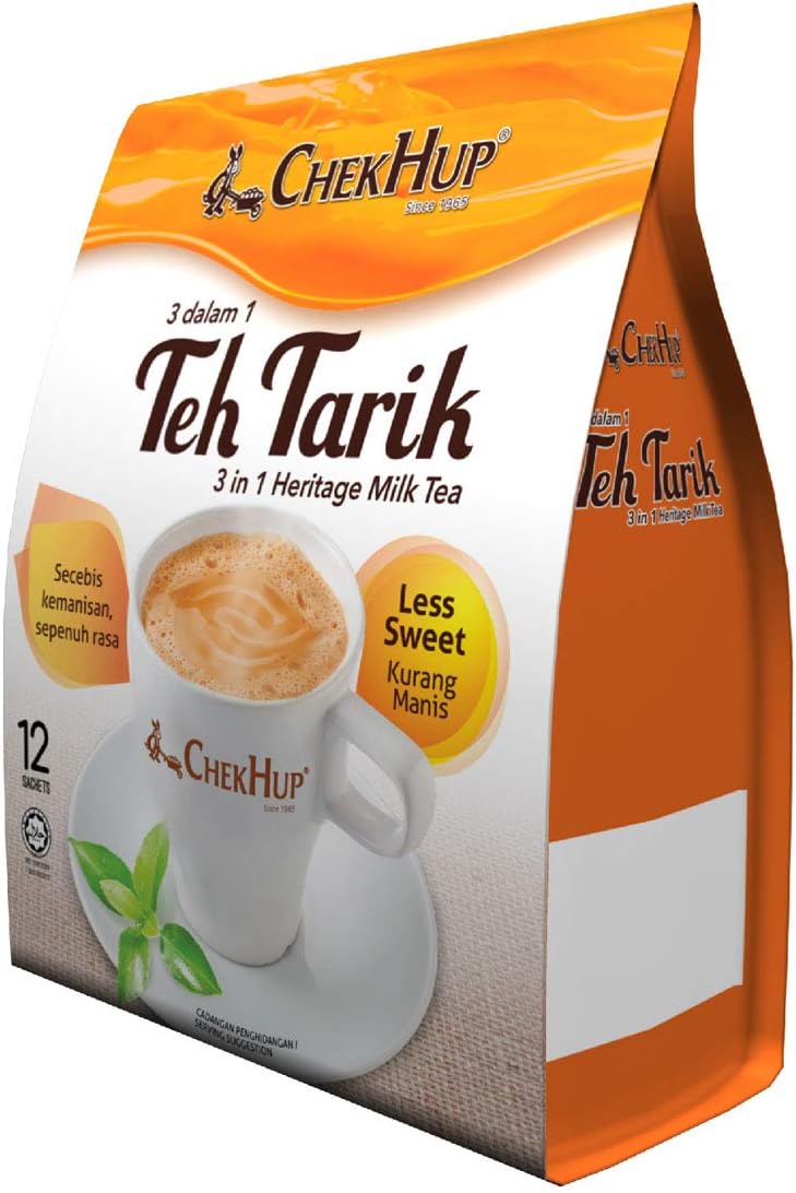 Malaysia Famous Chek Hup / Teh Tarik 3 In 1 Instant Mix / Delicate Blend of Black Tea & Non Dairy Creamer, With Less Sugar / Authentic Classic Taste, Lightly Sweetened / 15s x 40g/pack