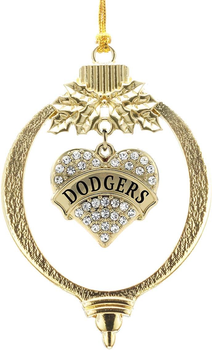 Inspired Silver - Dodgers - Gold Christmas Ornament - Pave Heart Charm Christmas Tree Ornament with Cubic Zirconia - Holiday Hanging Decoration