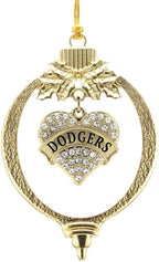 Inspired Silver - Dodgers - Gold Christmas Ornament - Pave Heart Charm Christmas Tree Ornament with Cubic Zirconia - Holiday Hanging Decoration