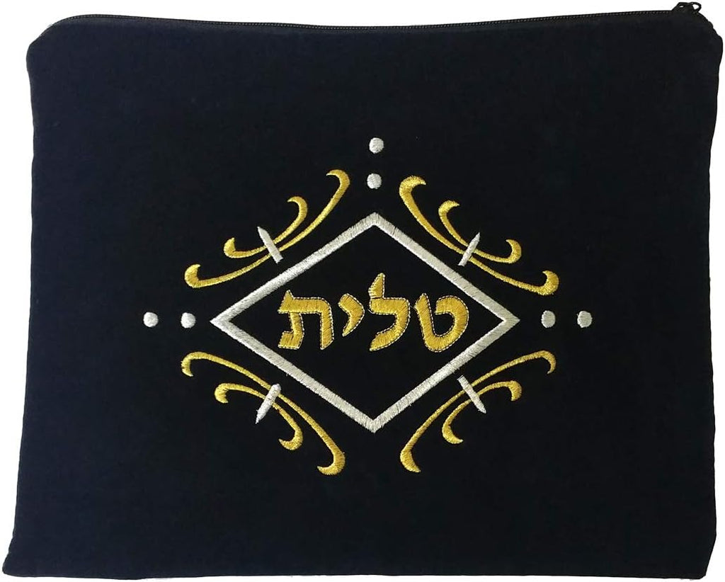 Velvet Tallit Bag Gold and White Swirl Design with Protective Plastic Bag