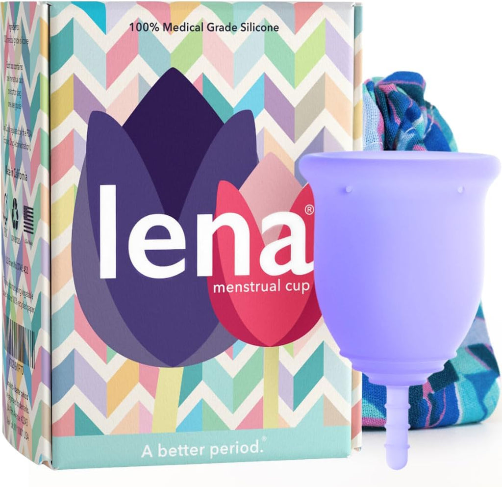 Lena Menstrual Cup Original – Reusable Silicone Period Cup for Heavy Flow, 12-Hour Leak-Free Protection, Soft & Comfortable, Beginner-Friendly Design - Large, Purple