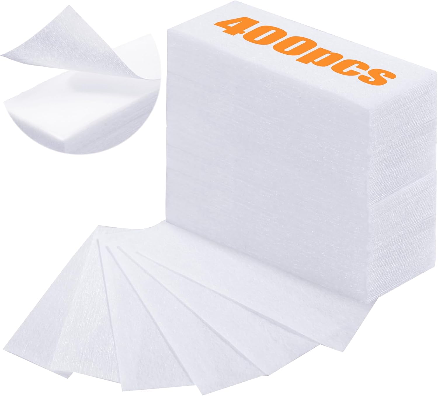 Blulu 400 Wax Strips Non Woven for All Skin Types Facial and Body Hair Removal Wax Paper Strips Epilating for Leg, Chest, Back, Intimate Area And Face 10 x 3.8 cm(White)