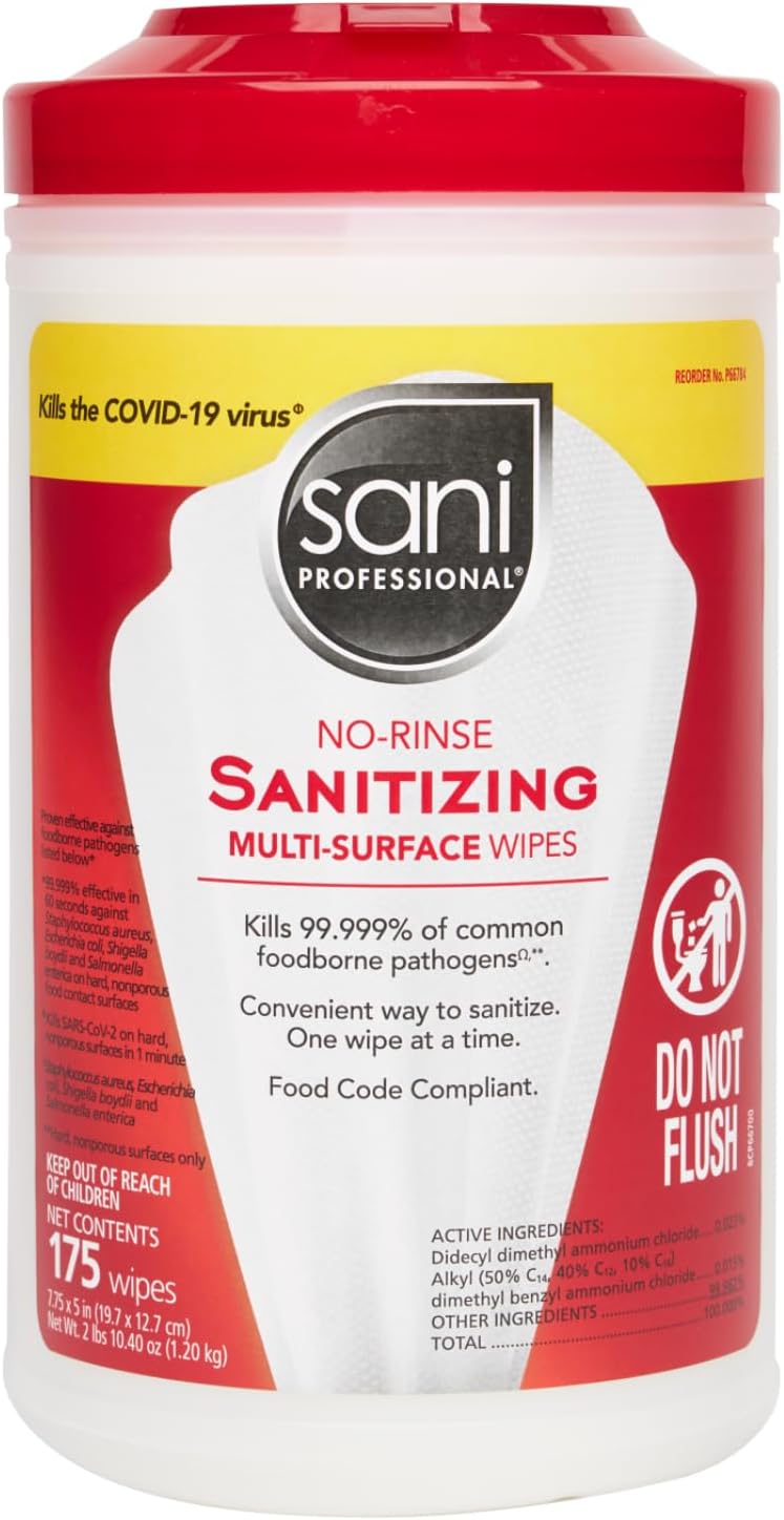PDI - Professional Disposables, Intl.-P66784 Sani-Wipe Non-Rinse Food Contact Hard-Surface Sanitizing Wipe, 7.75" x 5", 175/can