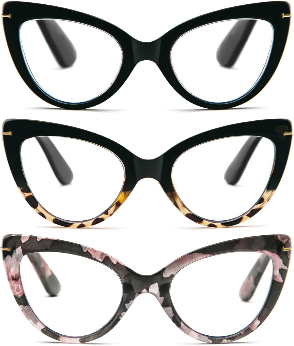 DXYXYO 3 Pack Retro Reading Glasses 1.25 for Women Oversized Cat Eye Blue Light Blocking Readers Magnification Vintange Fashion Cute Computer Eyeglasses