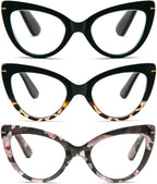 DXYXYO 3 Pack Retro Reading Glasses 1.25 for Women Oversized Cat Eye Blue Light Blocking Readers Magnification Vintange Fashion Cute Computer Eyeglasses