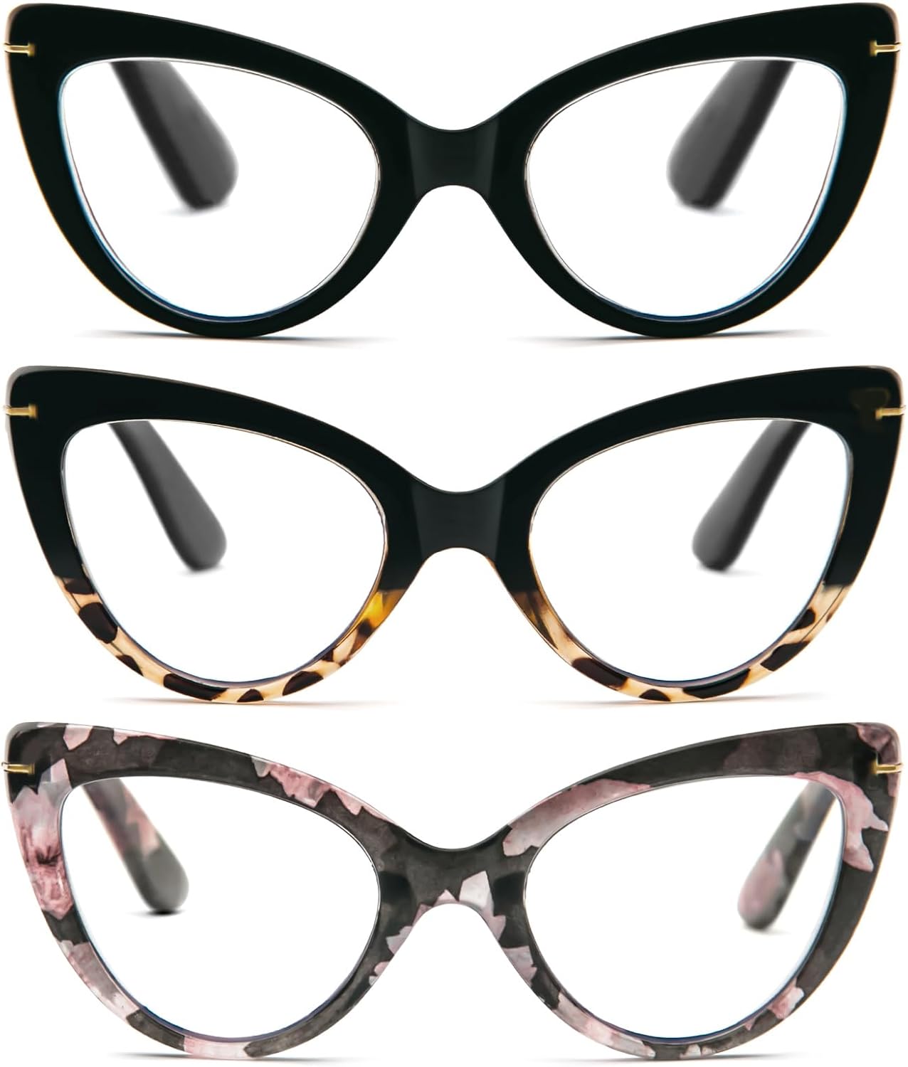 DXYXYO 3 Pack Retro Reading Glasses 1.25 for Women Oversized Cat Eye Blue Light Blocking Readers Magnification Vintange Fashion Cute Computer Eyeglasses