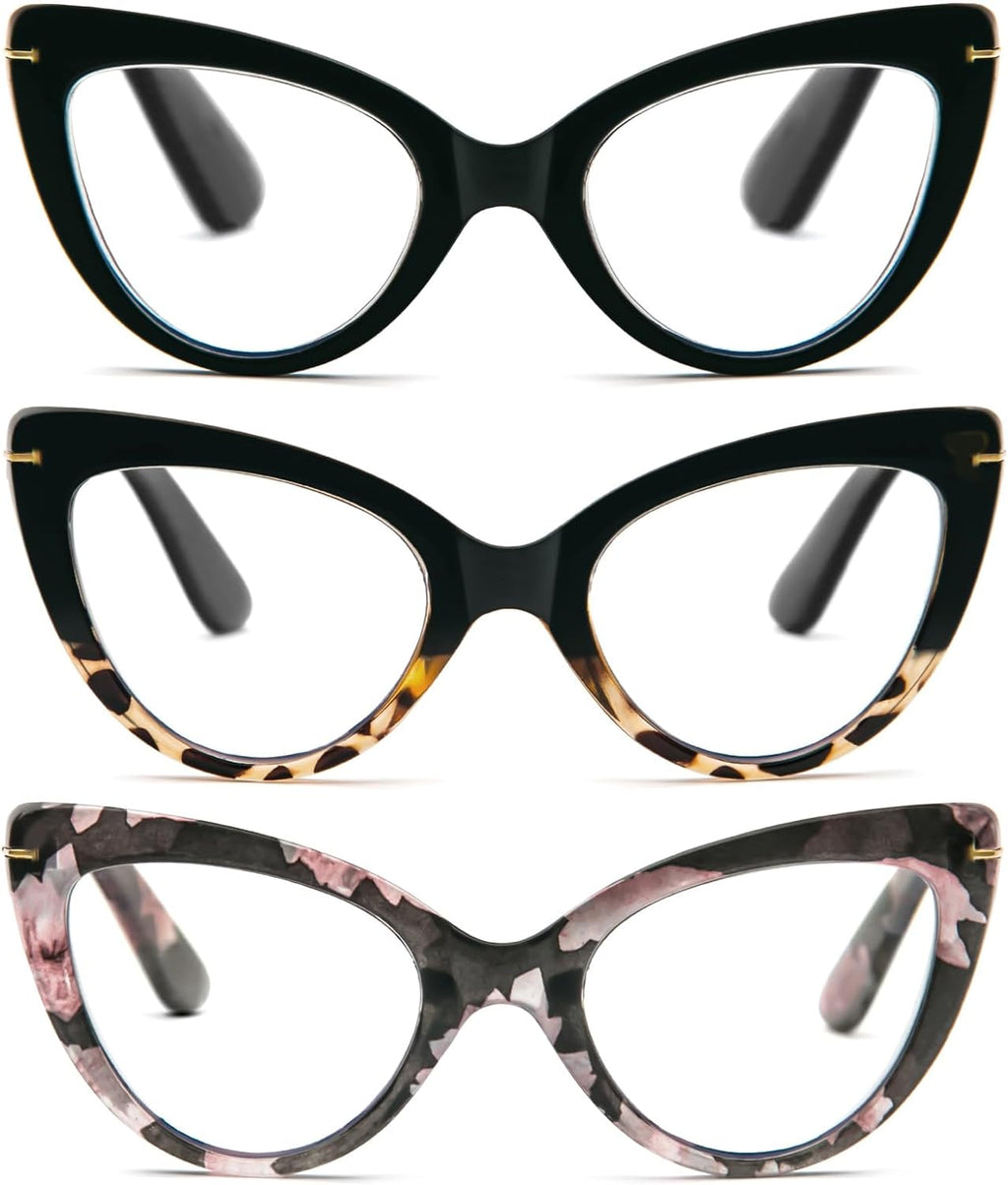 DXYXYO Oversized Cat Eye Reading Glasses Women Blue Light Blocking with Magnification 1.5 Vintage Fashion 3 Pack Anti Blue Retro Cute Computer Readers
